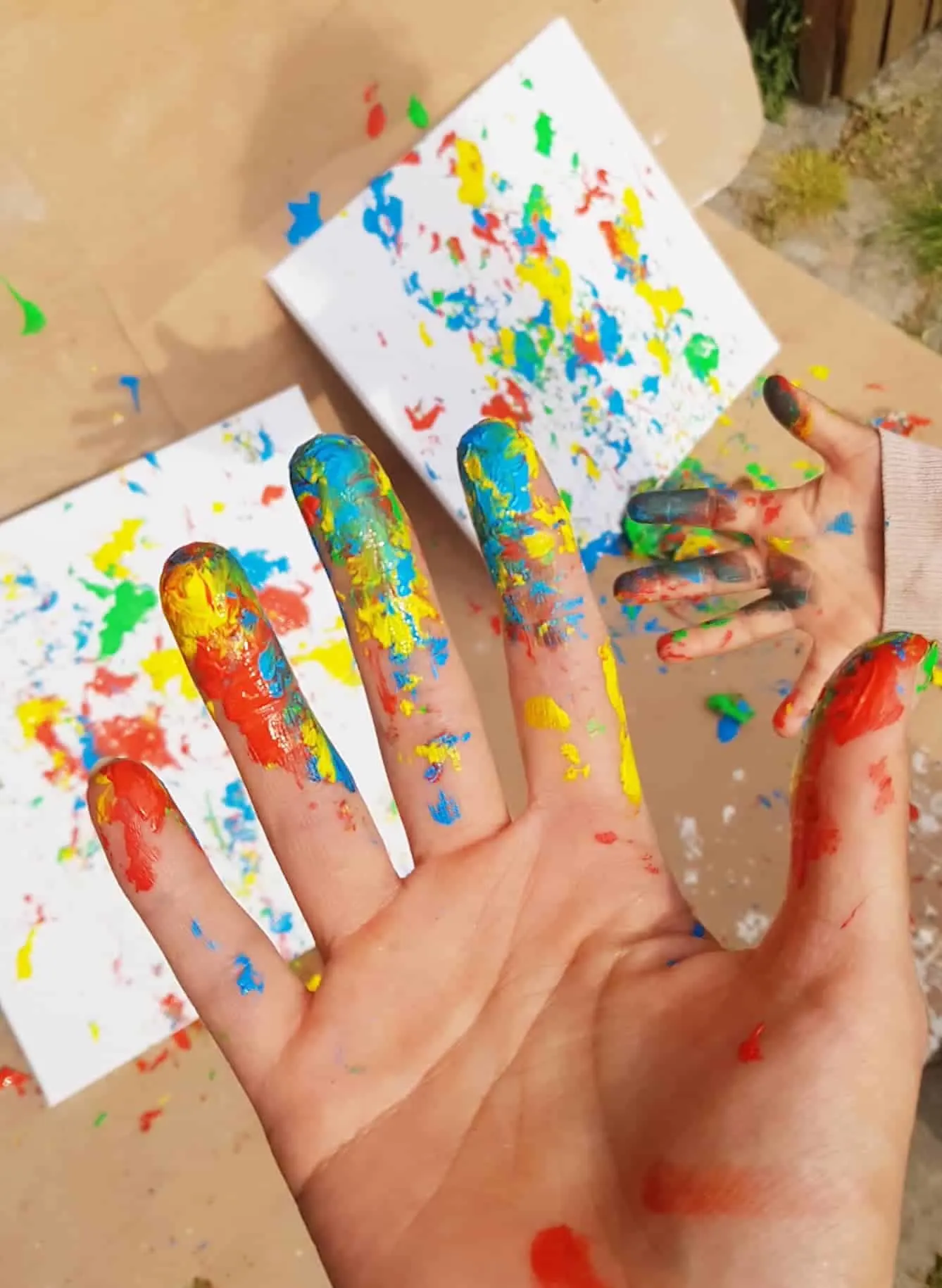 messy paint-filled eggshell art