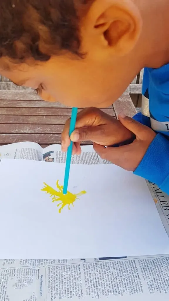 monster blow painting with straws