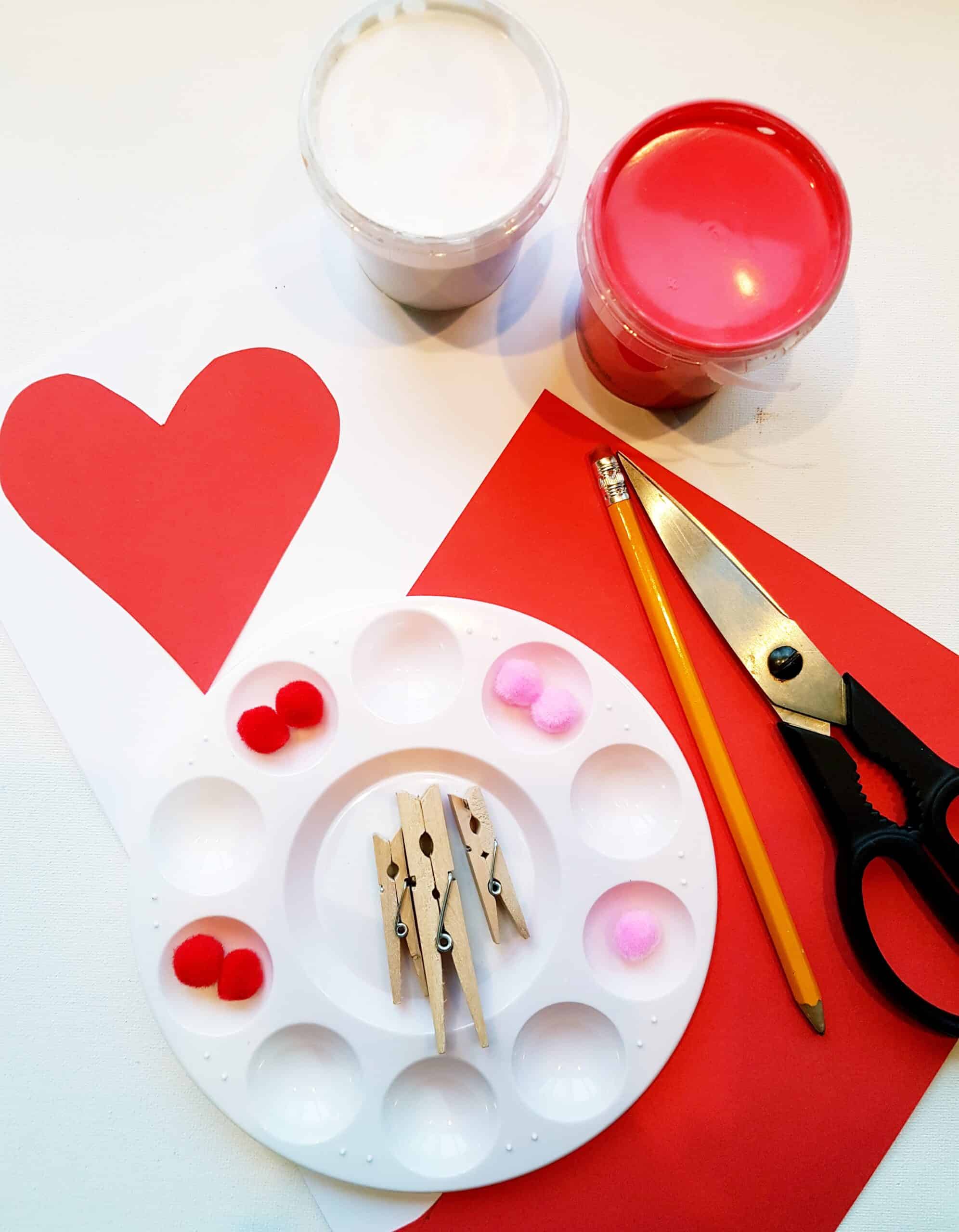 supplies for pom-pom heart art