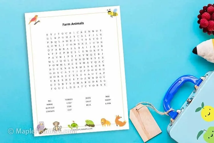 farm animal word search