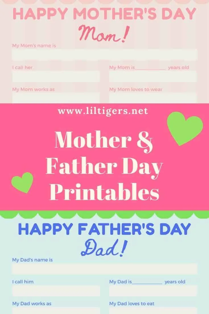 Mother and Fathers day printables
