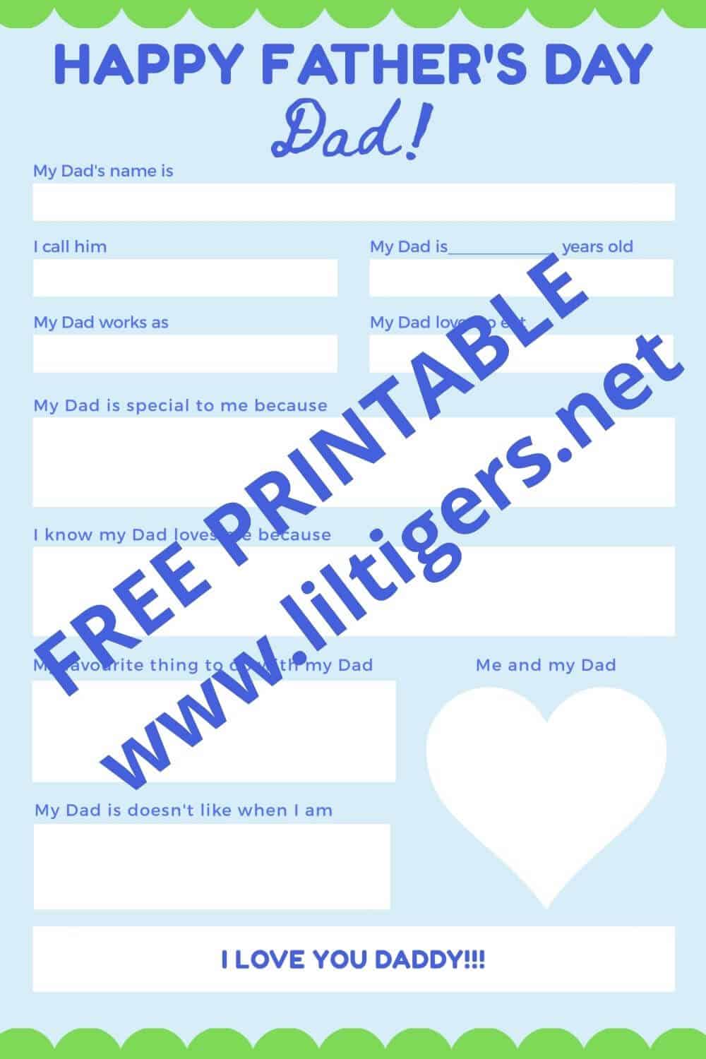 Free Printable Father's Day Questionnaire for Kids Lil Tigers Lil Tigers