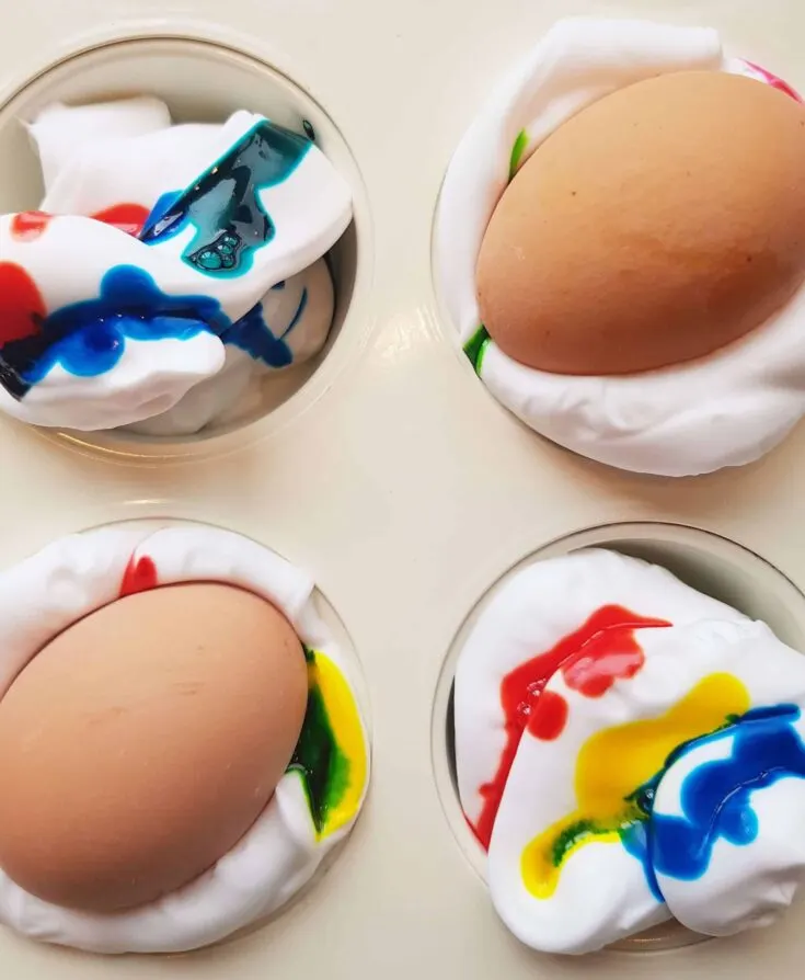 place eggs into shaving cream