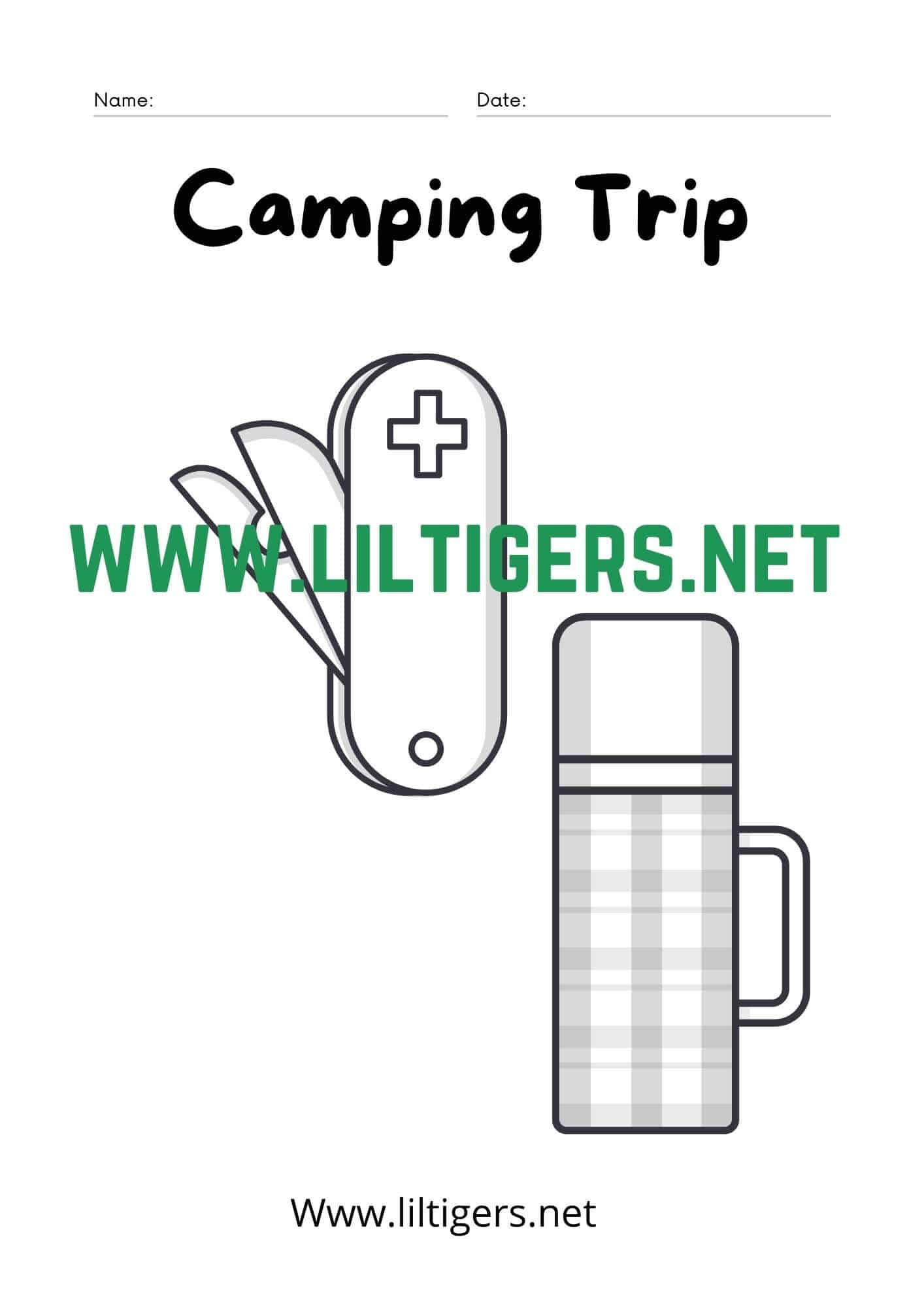 Camping equipment coloring page