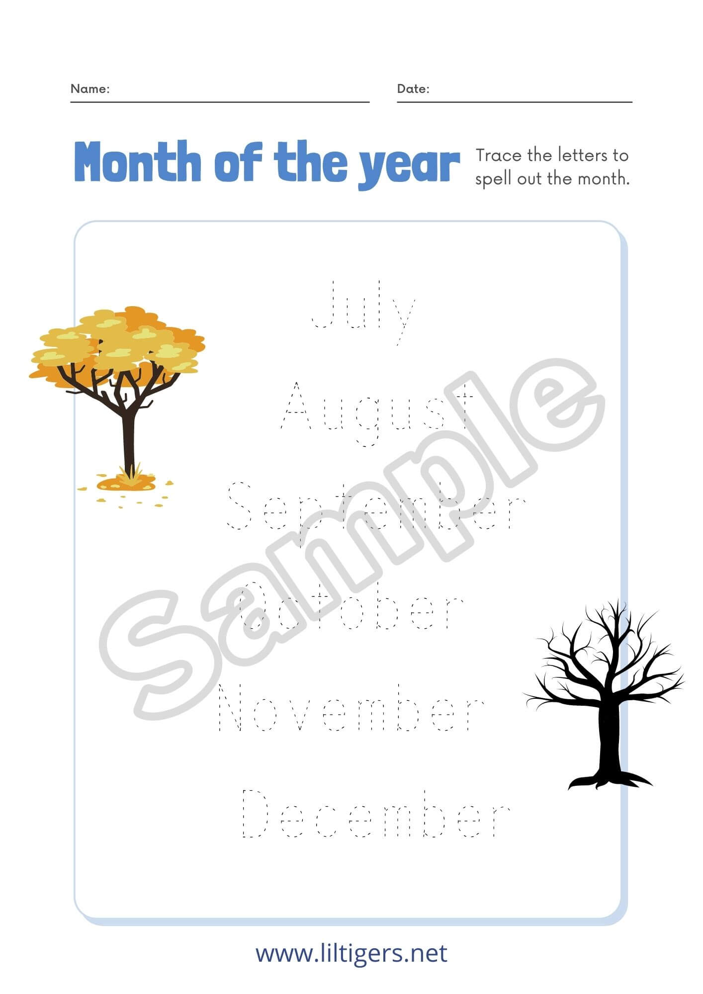 month of the year worksheets