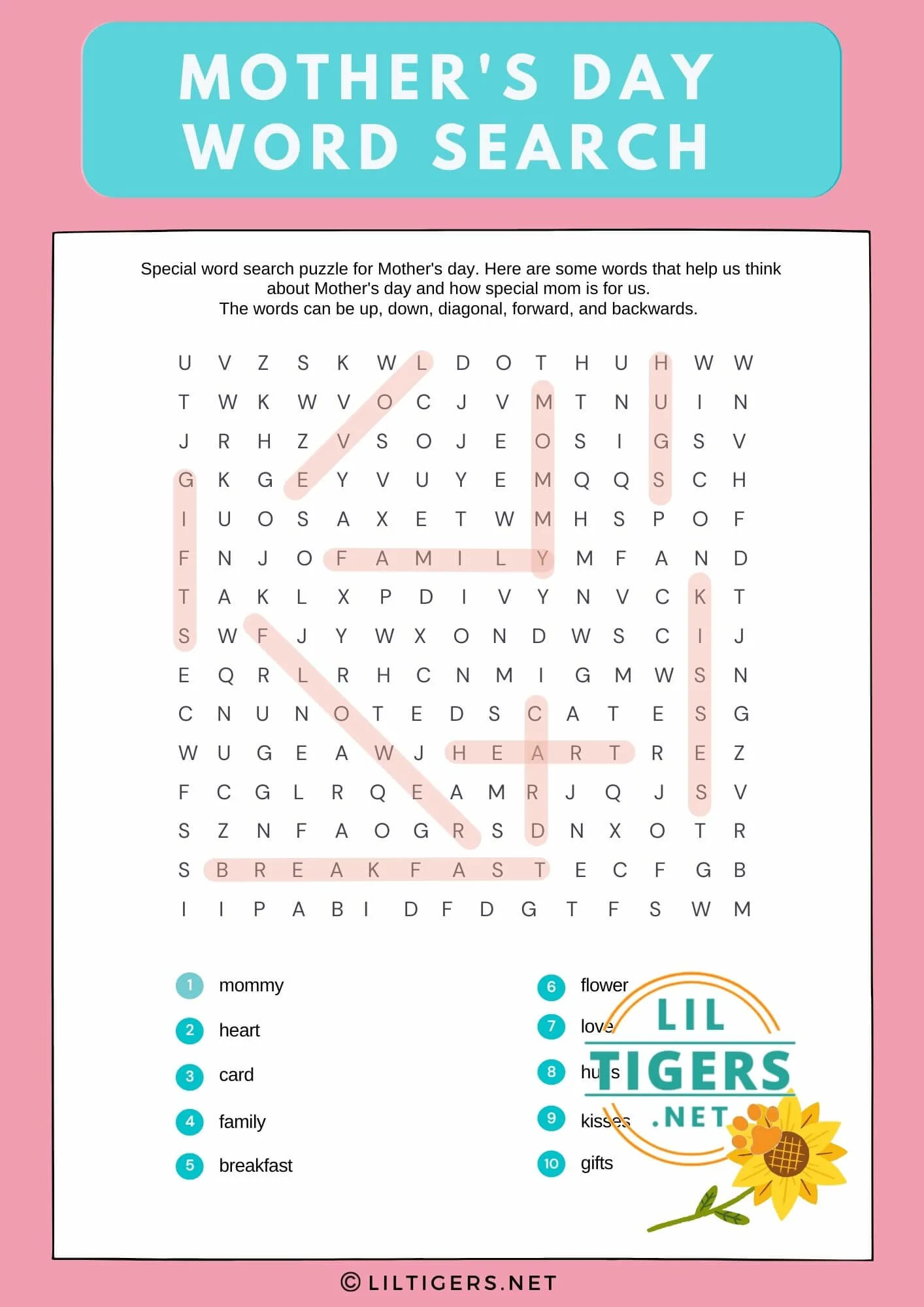 Mother's day word search puzzle