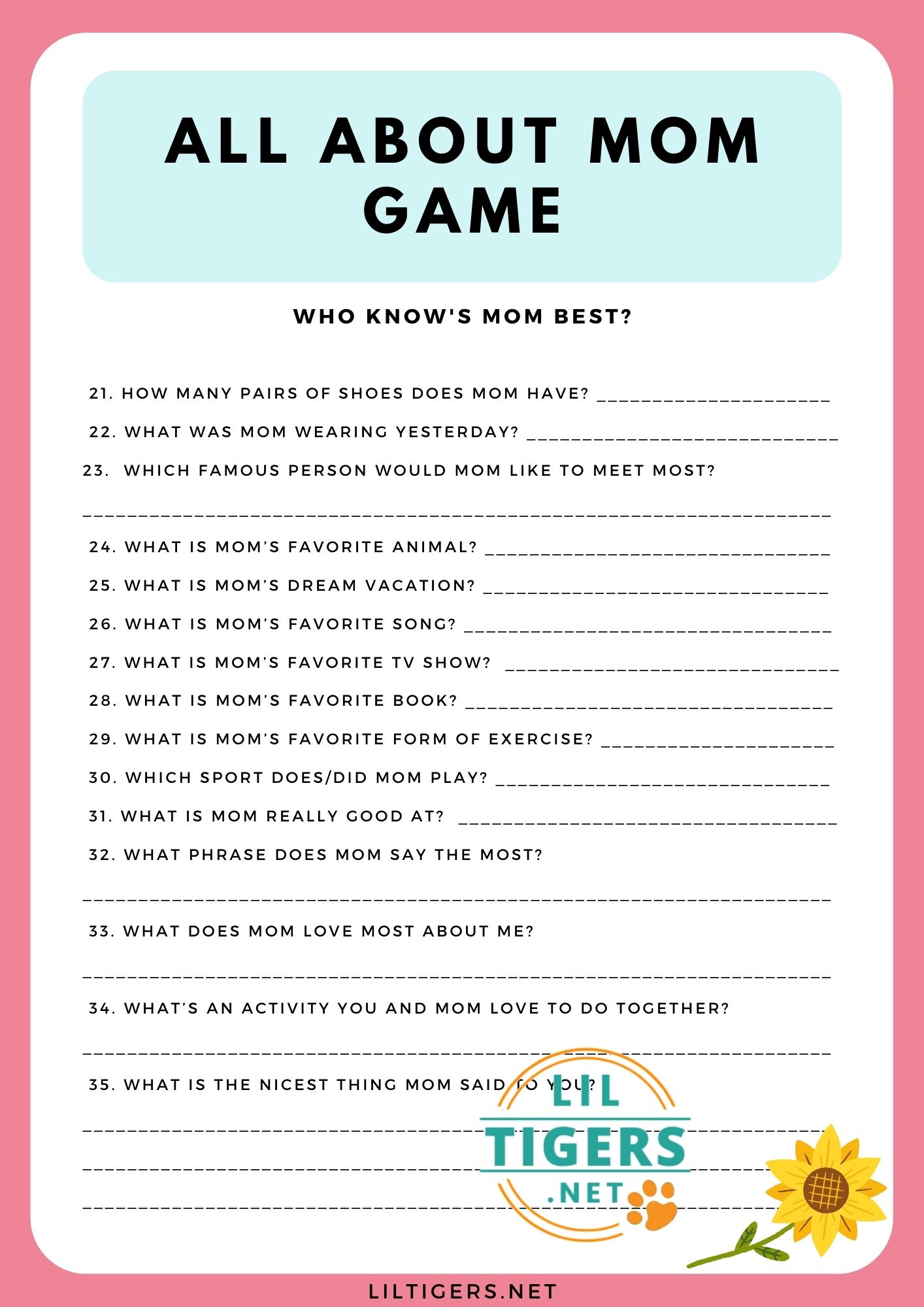 Free All About Mom Game Template