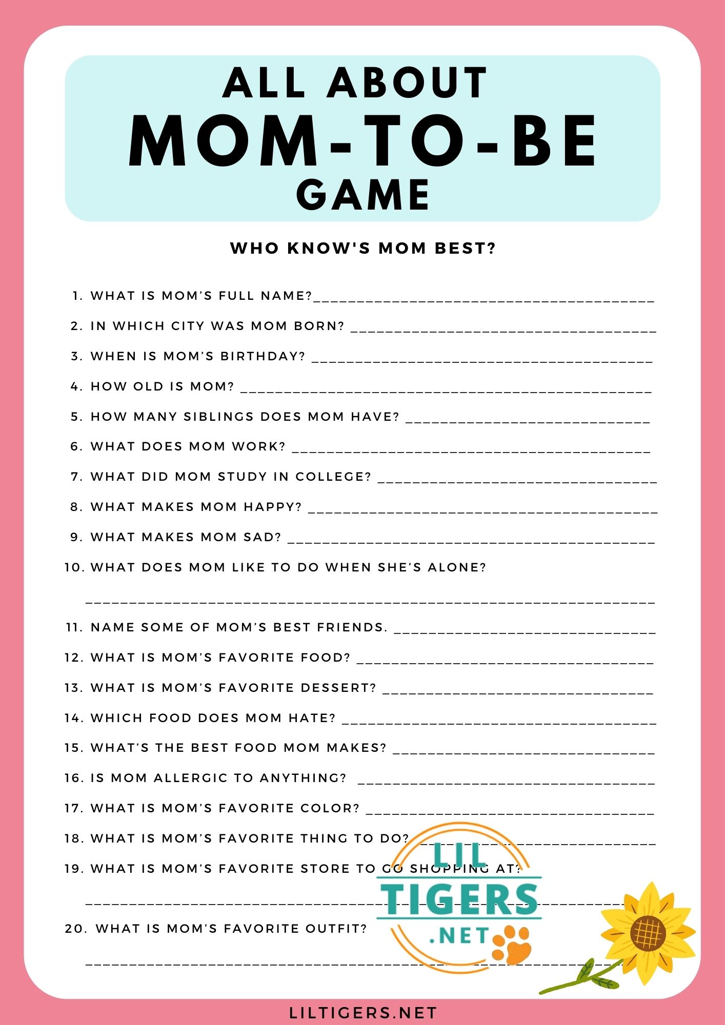 Free All About Mom-To-Ge Game Printable