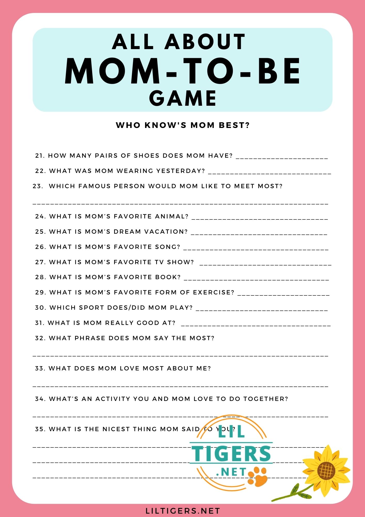 All about mom to be game printable