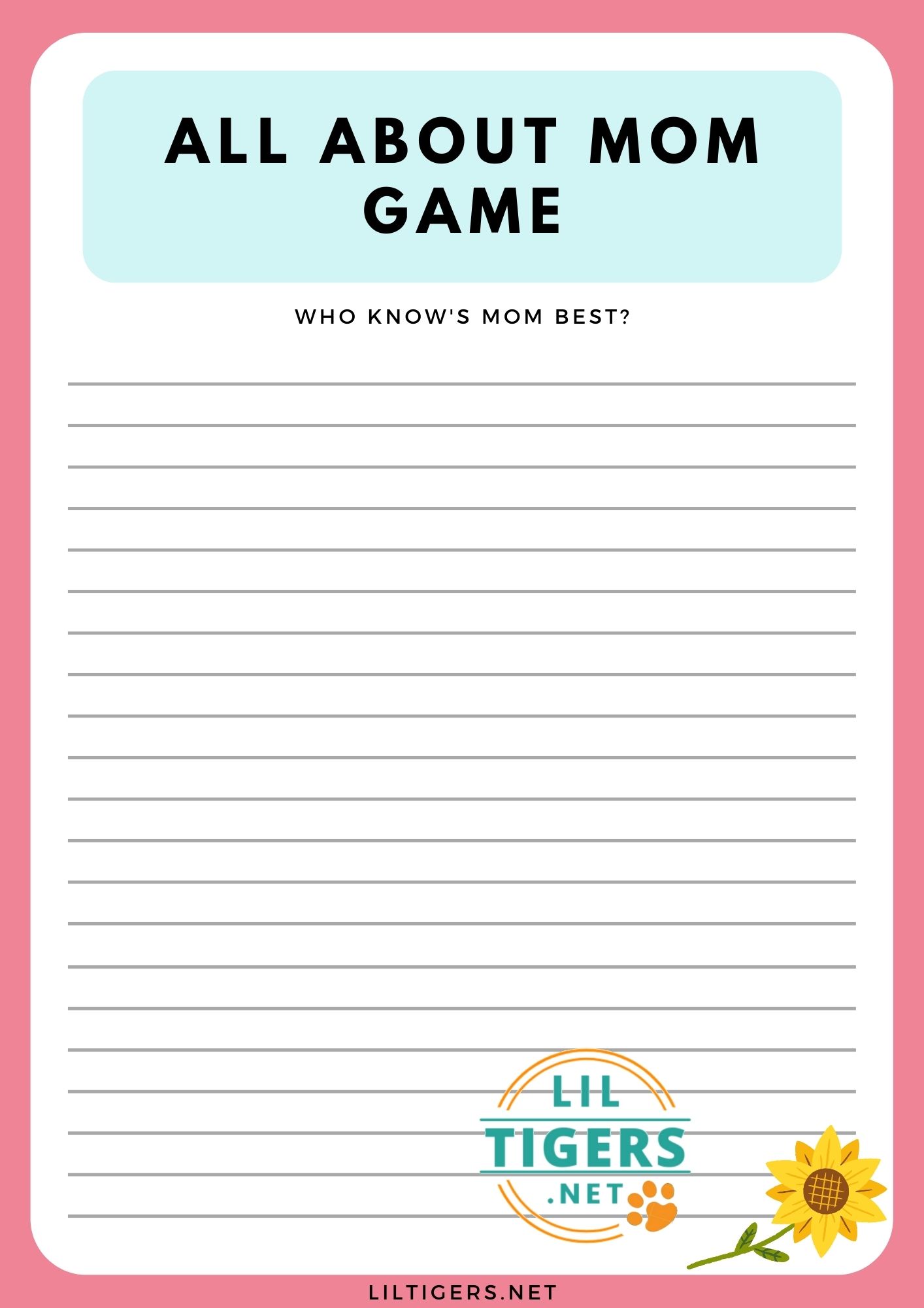 All About Mom Game Blank Template