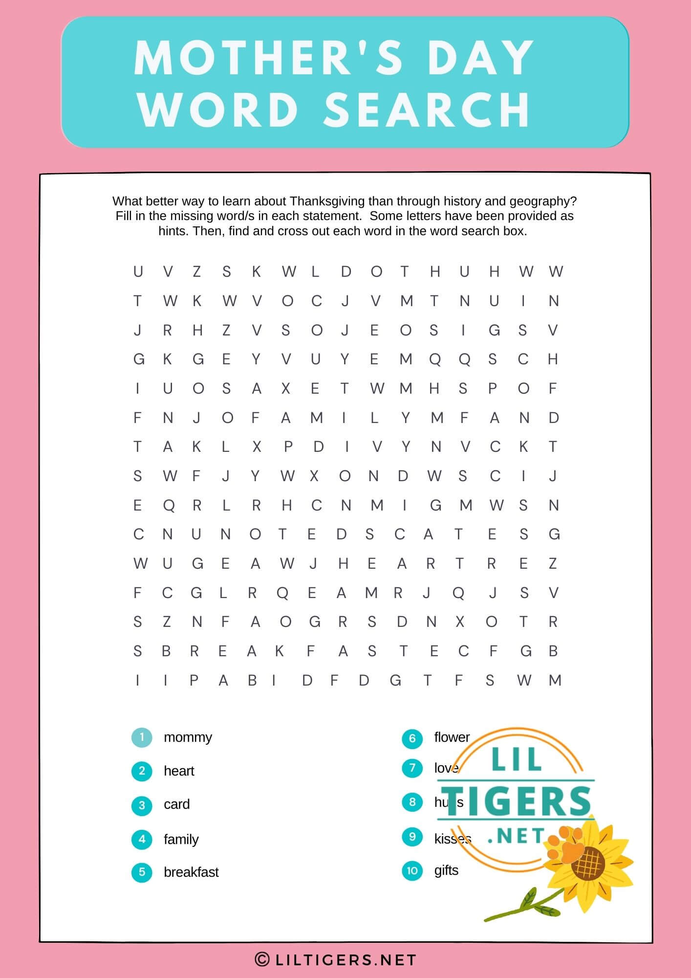 mothers day word search printables