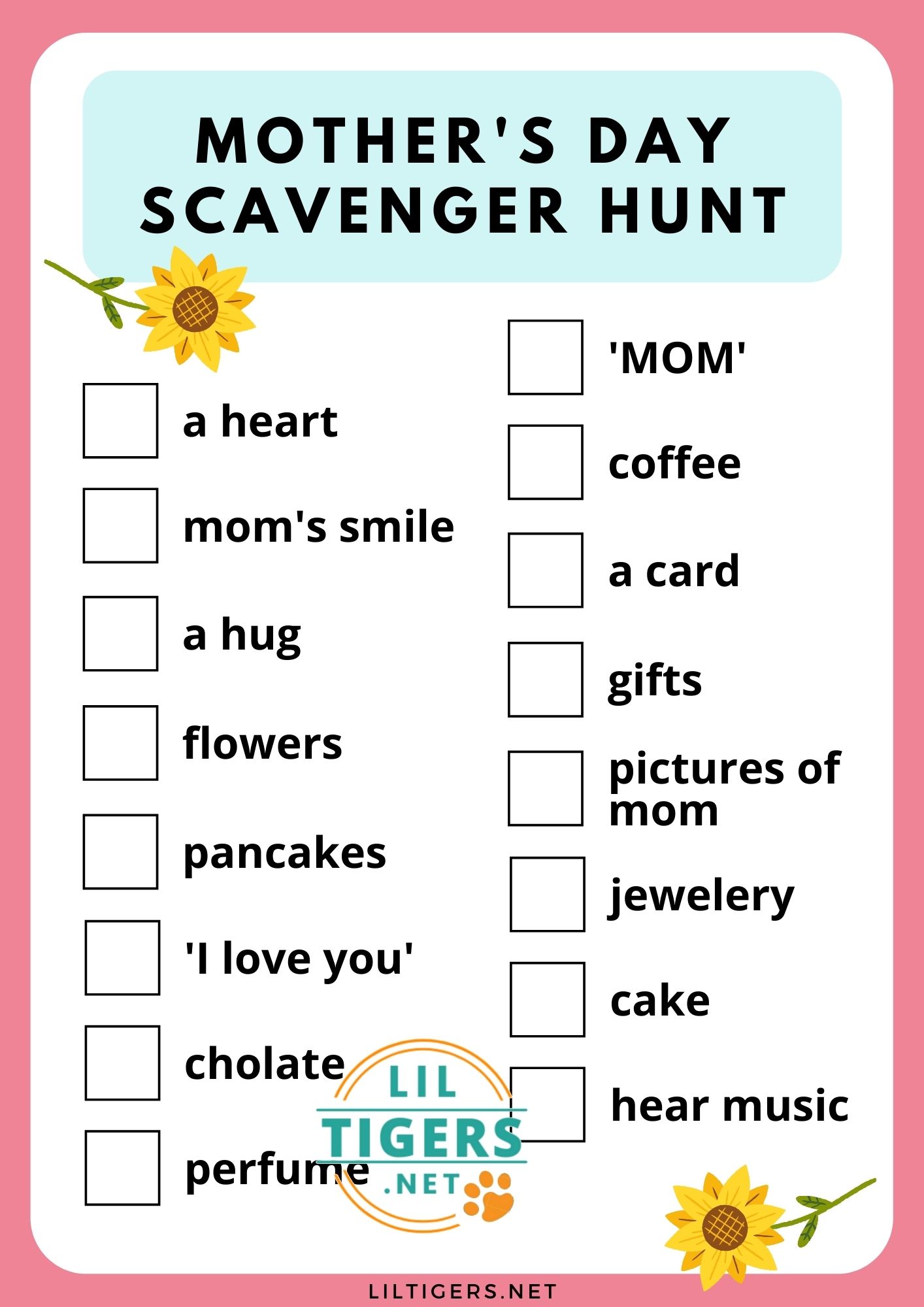 Scavenger hunt for mother's day