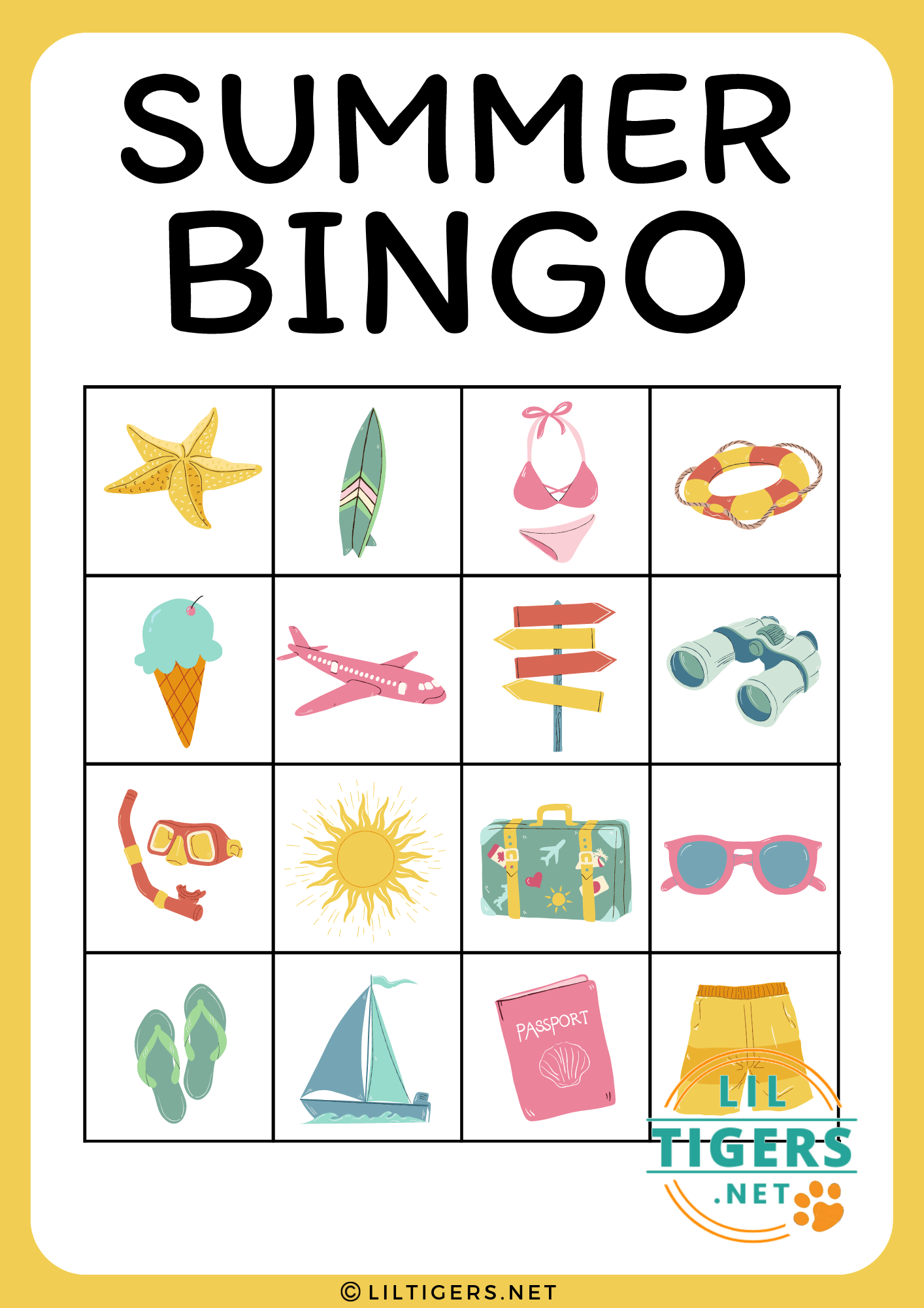 free printable summer bingo game