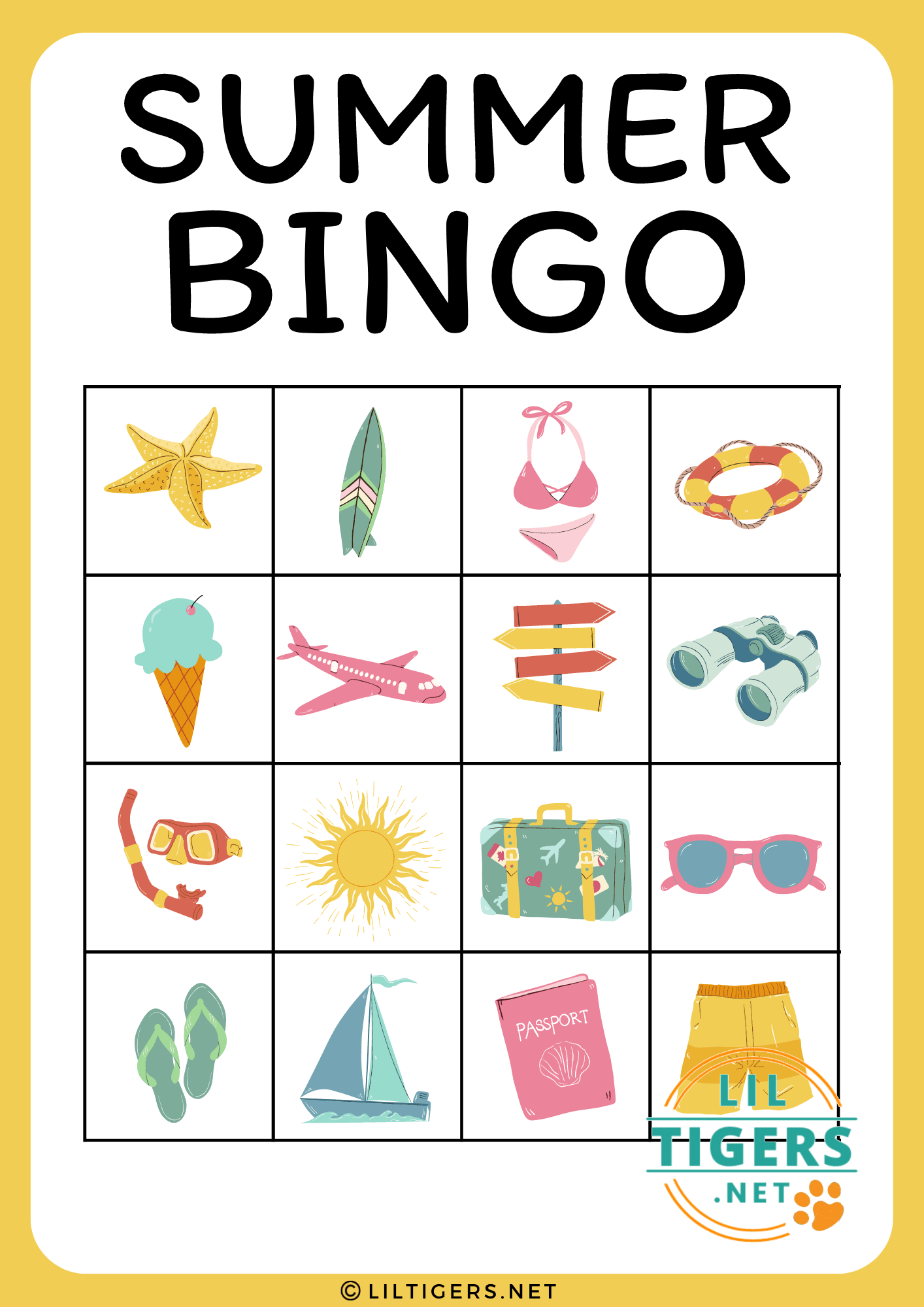 free printable summer bingo game