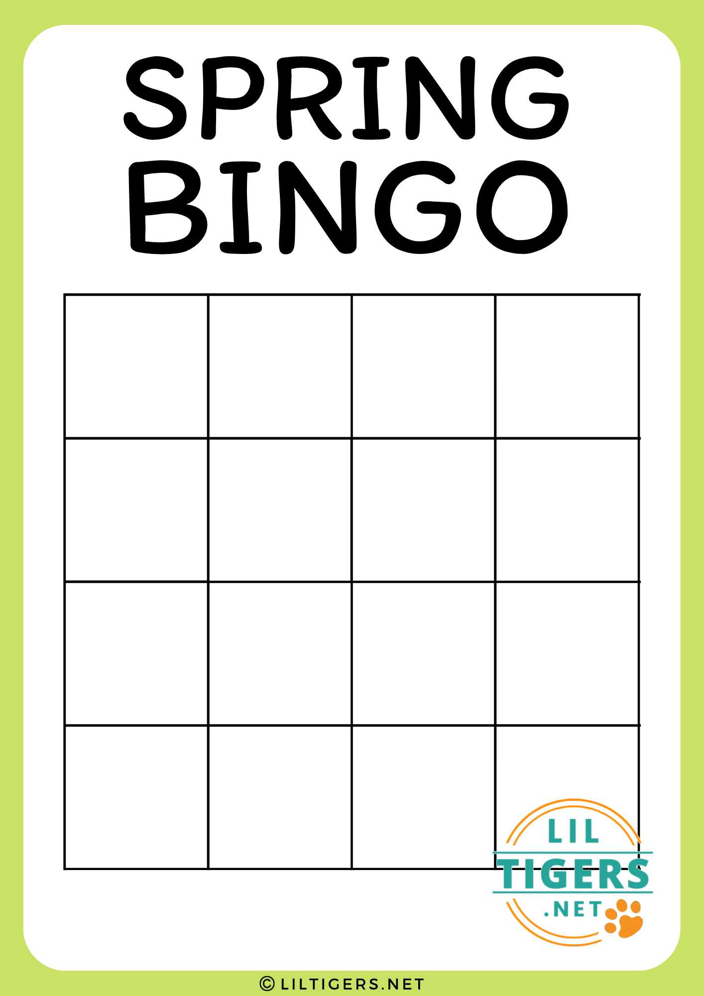 blank spring bingo game