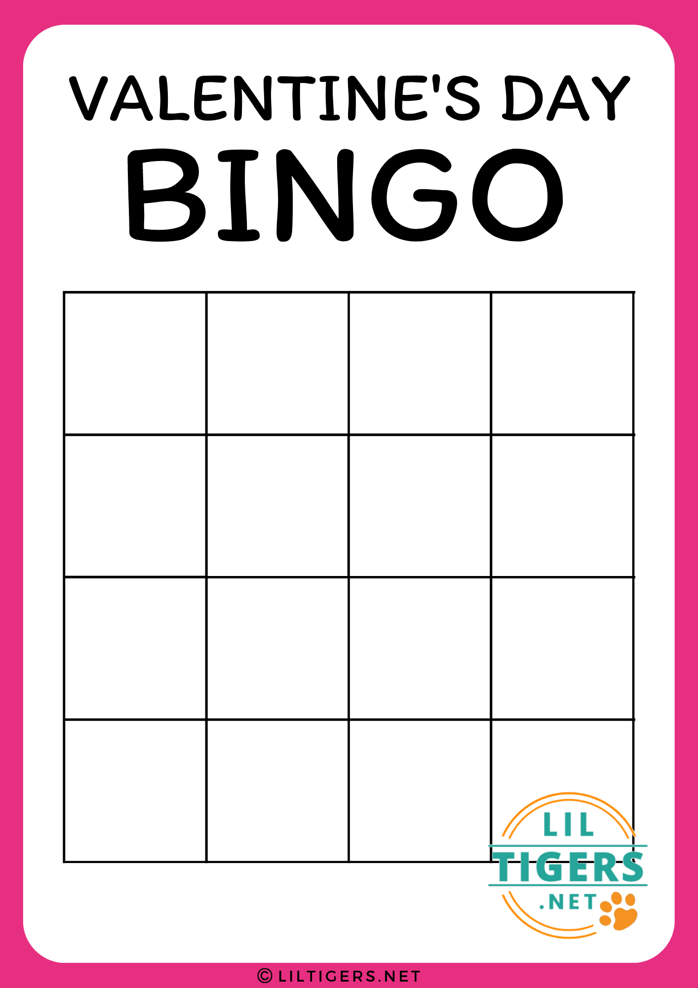 blank Valentines day Bingo Template Printables