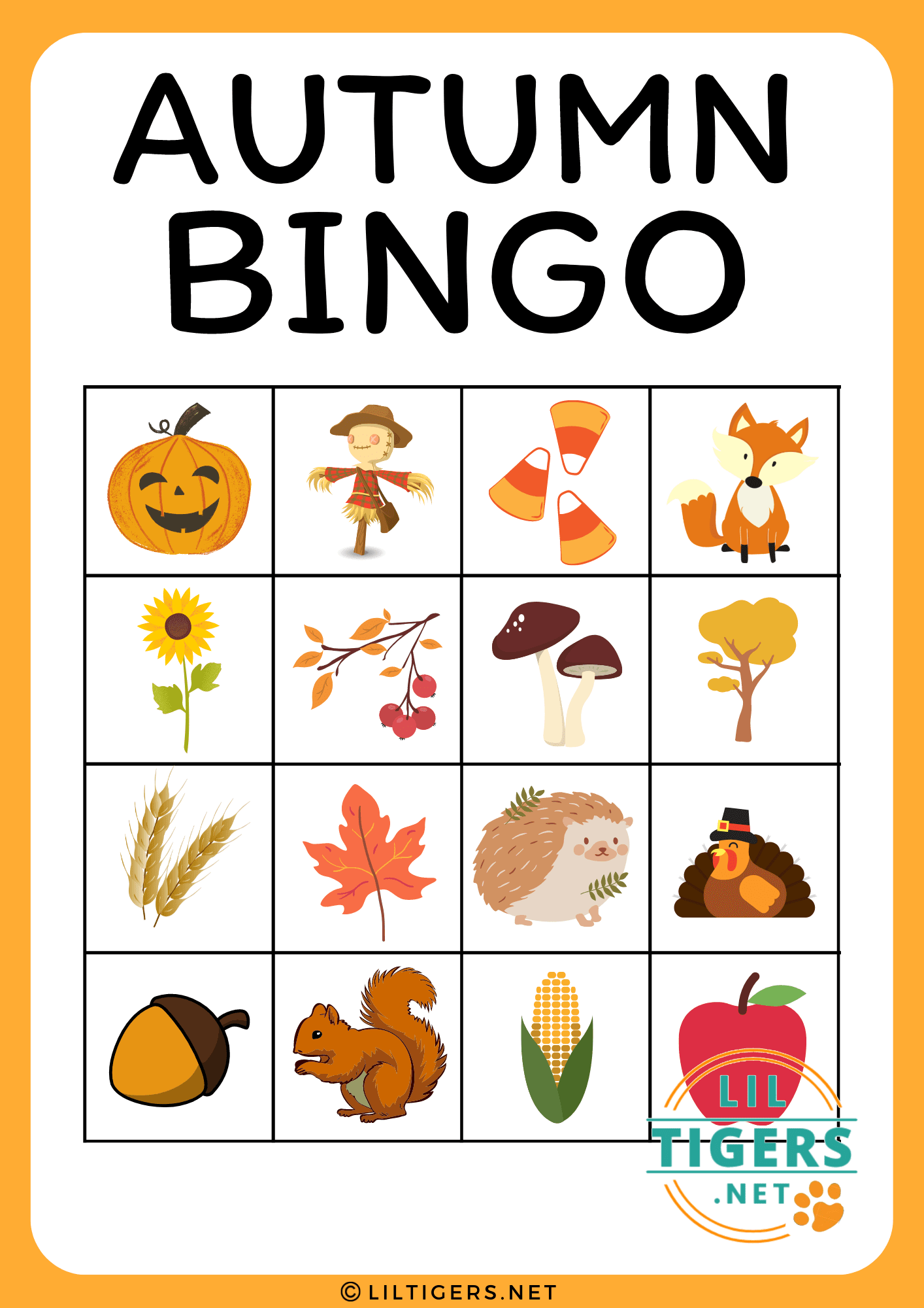 free printable fall bingo game