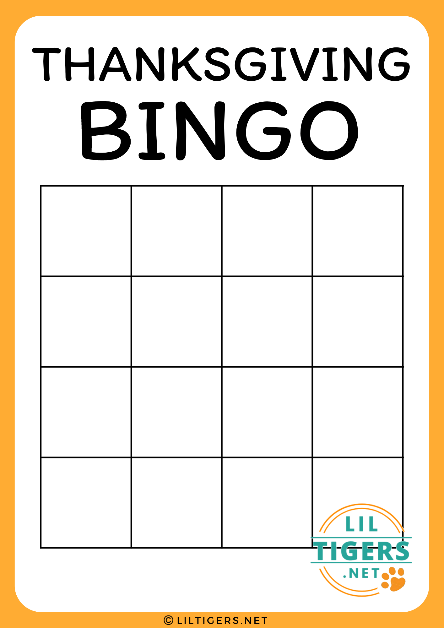 blank thanksgiving bingo game