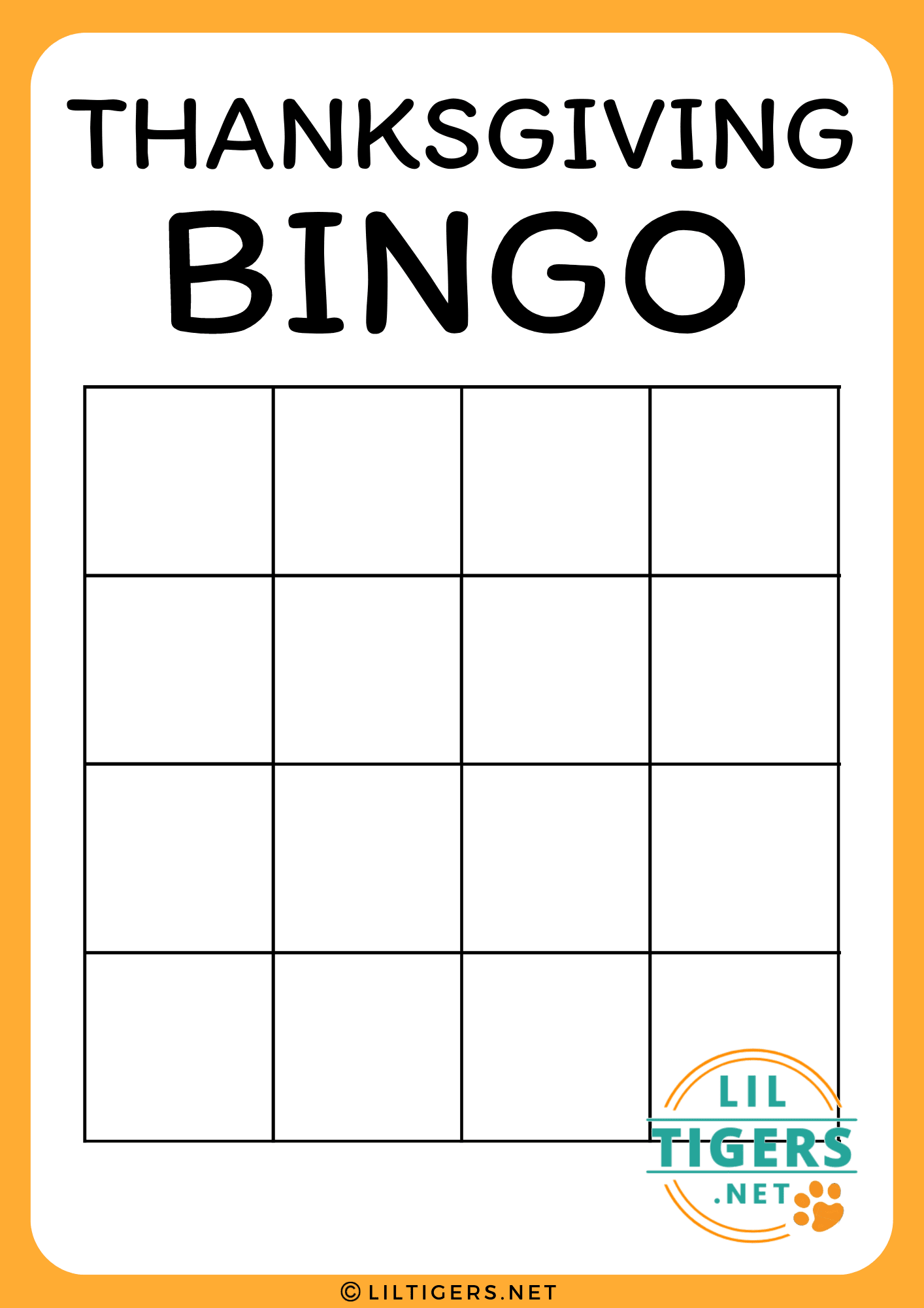 blank thanksgiving bingo game