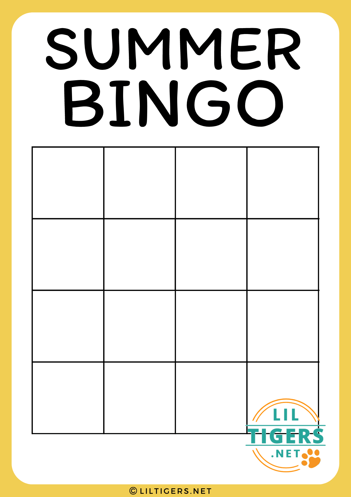 blank summer bingo game