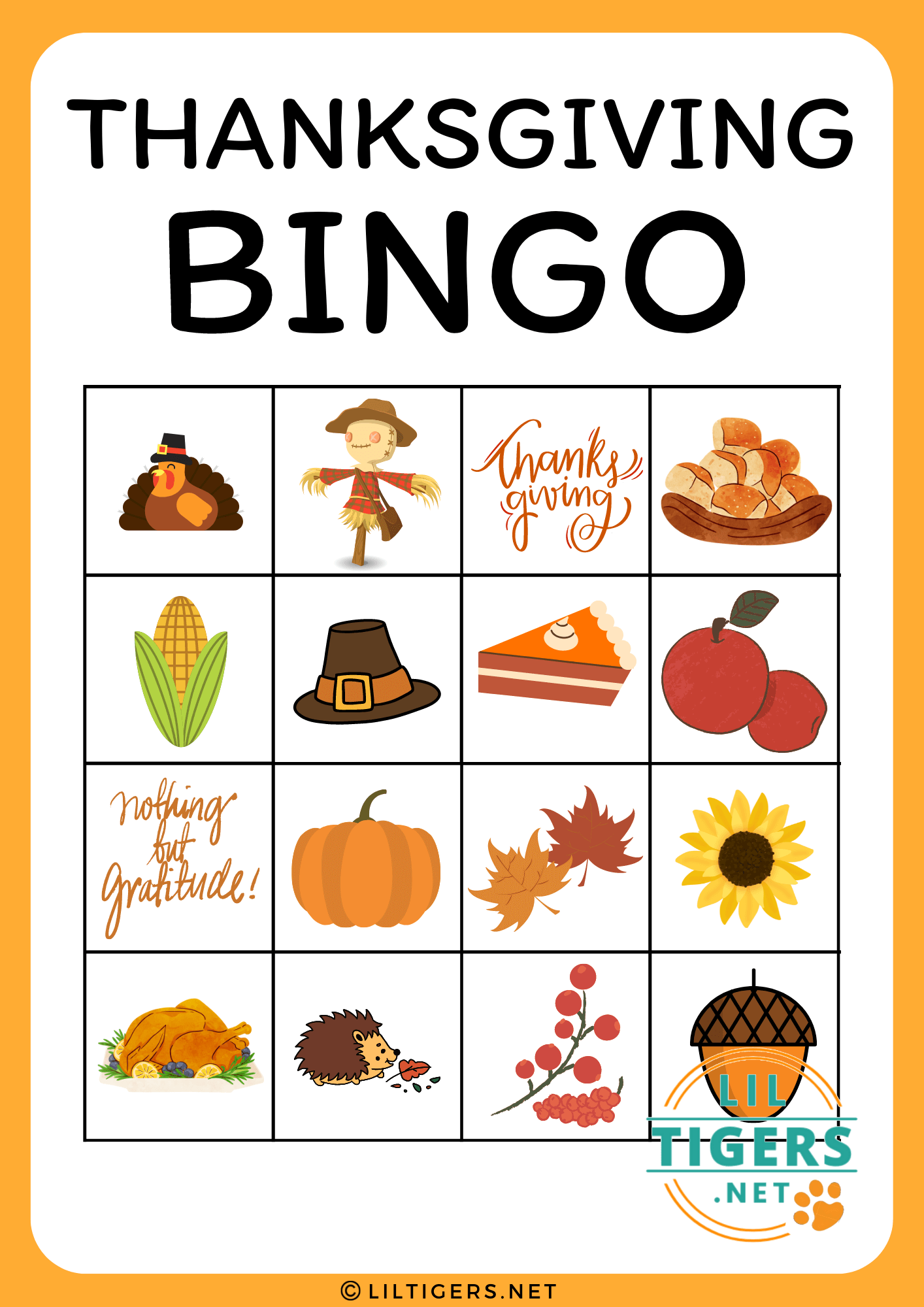 free printable thanksgiving bingo game