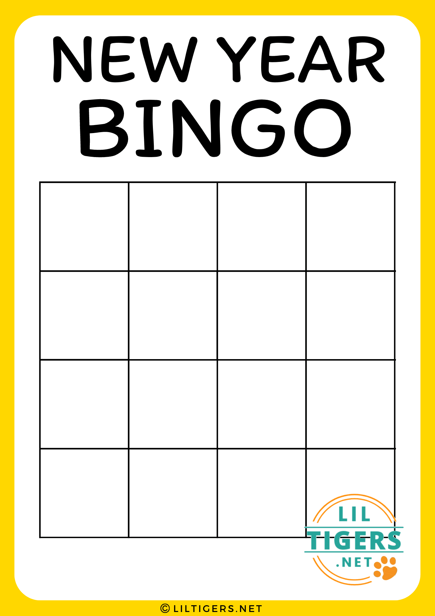 blank new years eve bingo game