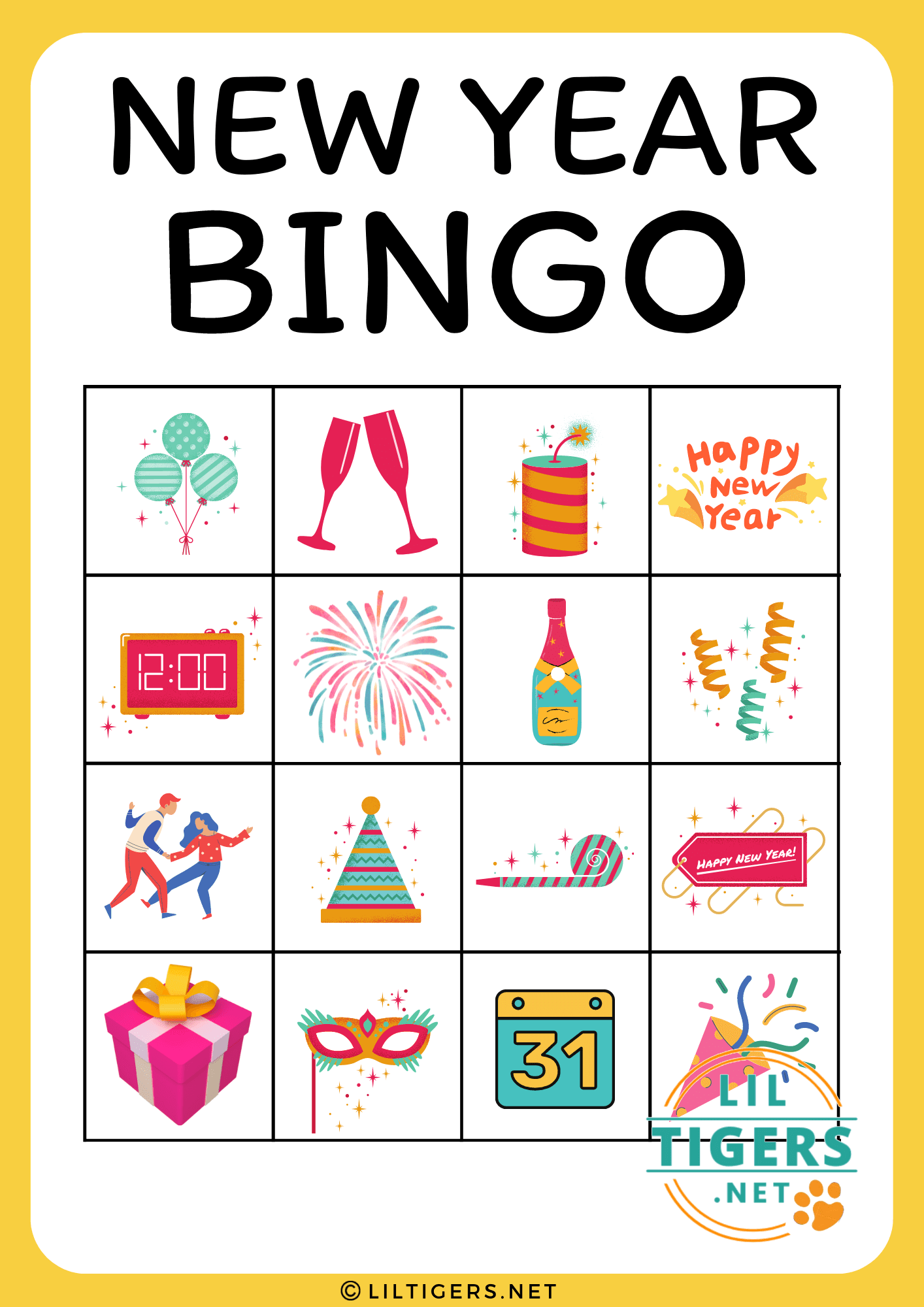 free printable new years eve bingo game