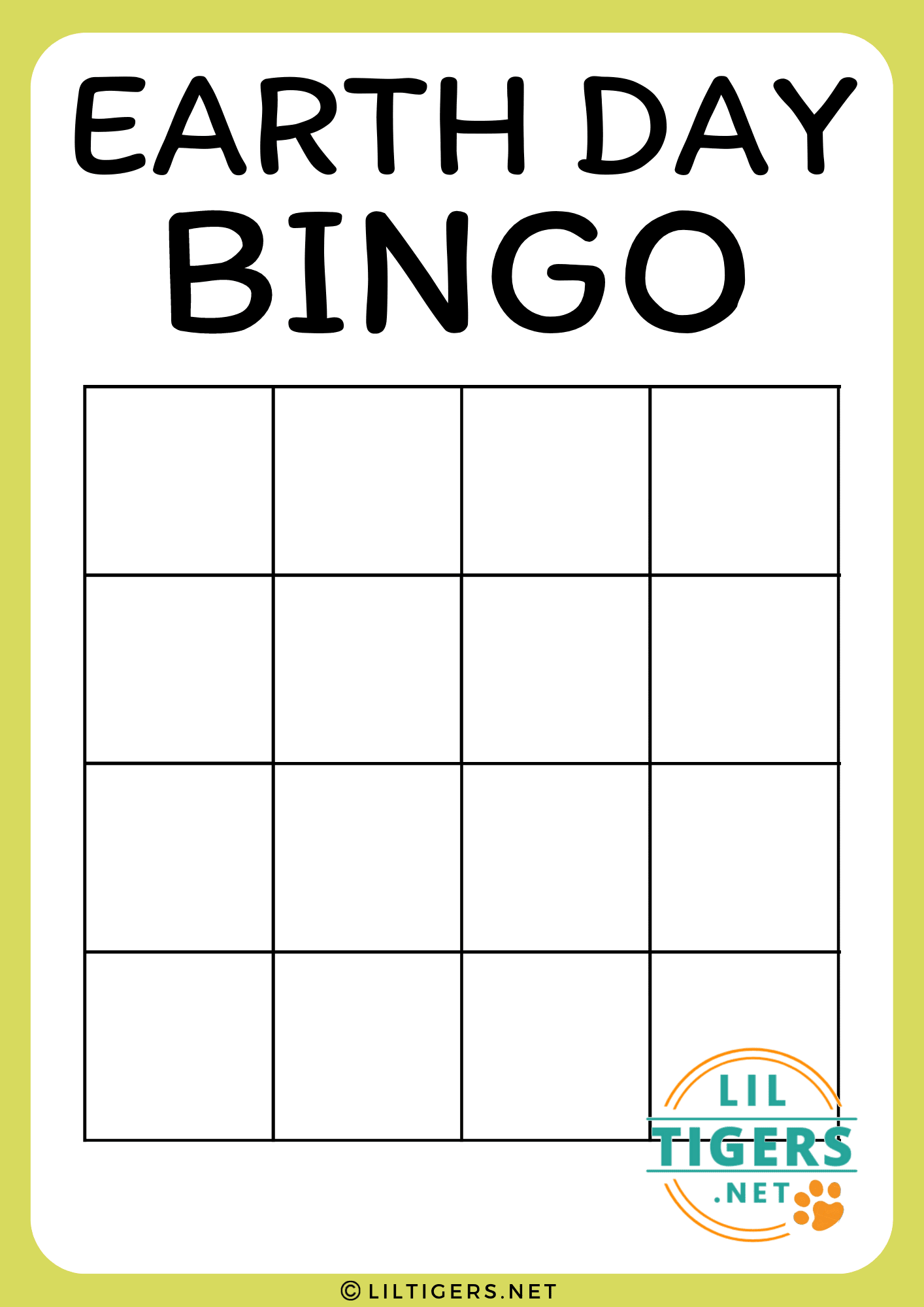 blank earth day bingo game