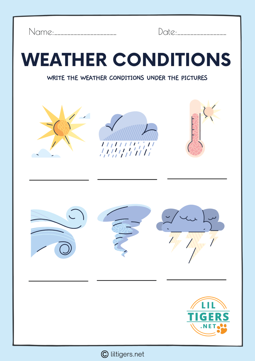Free Printable Weather Chart for Kids - Lil Tigers Lil Tigers
