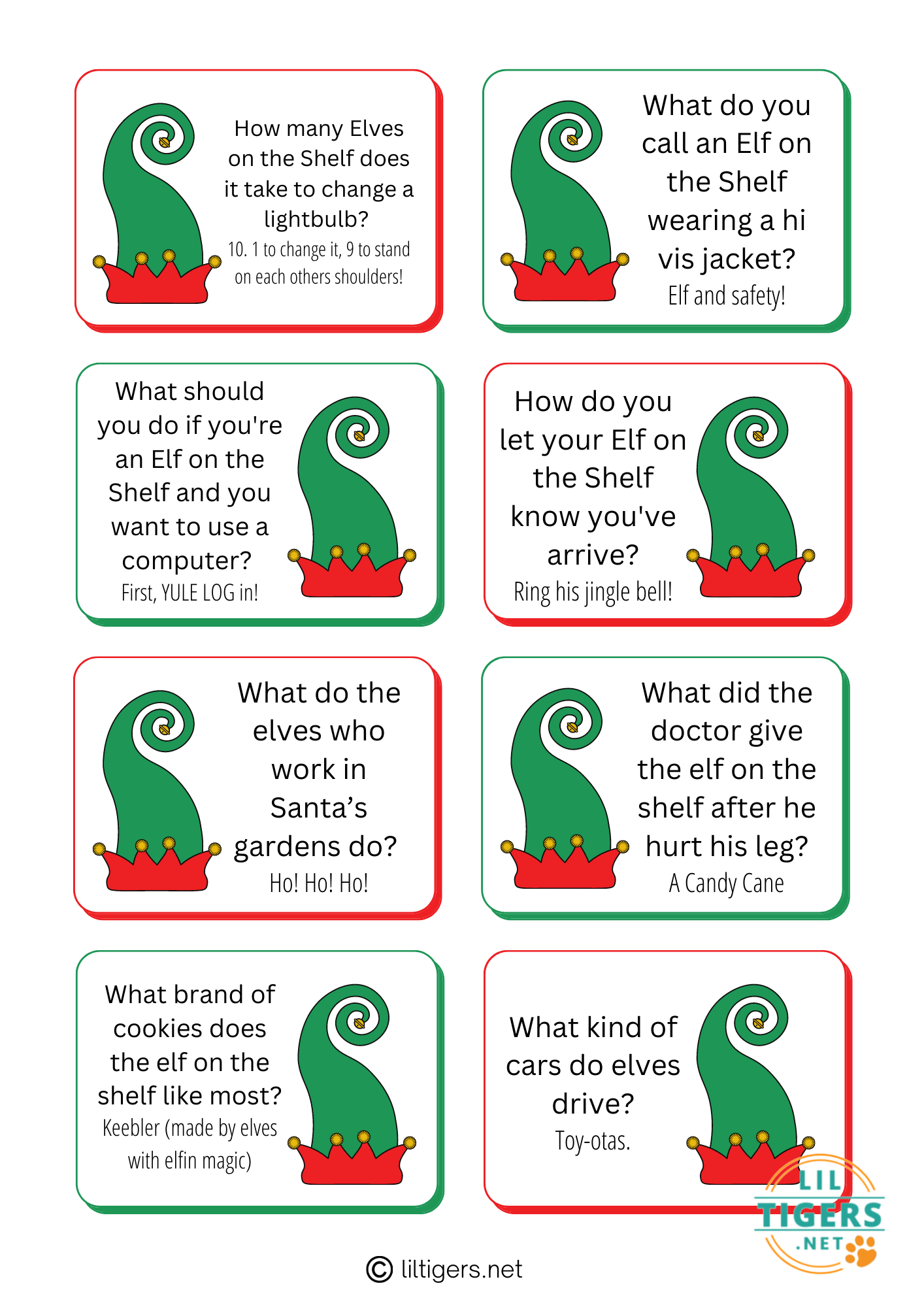 free printable elf on the shelf joke card templates