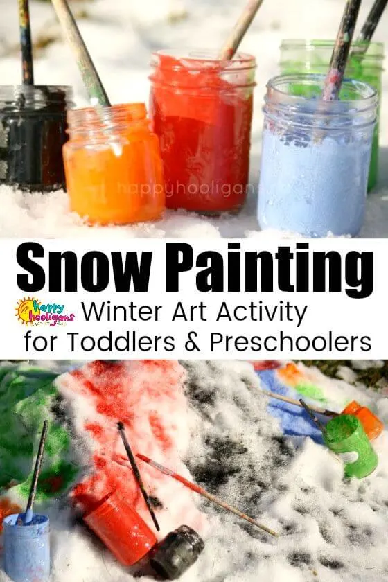 preschool outdoor winter activity for kids: snow painting