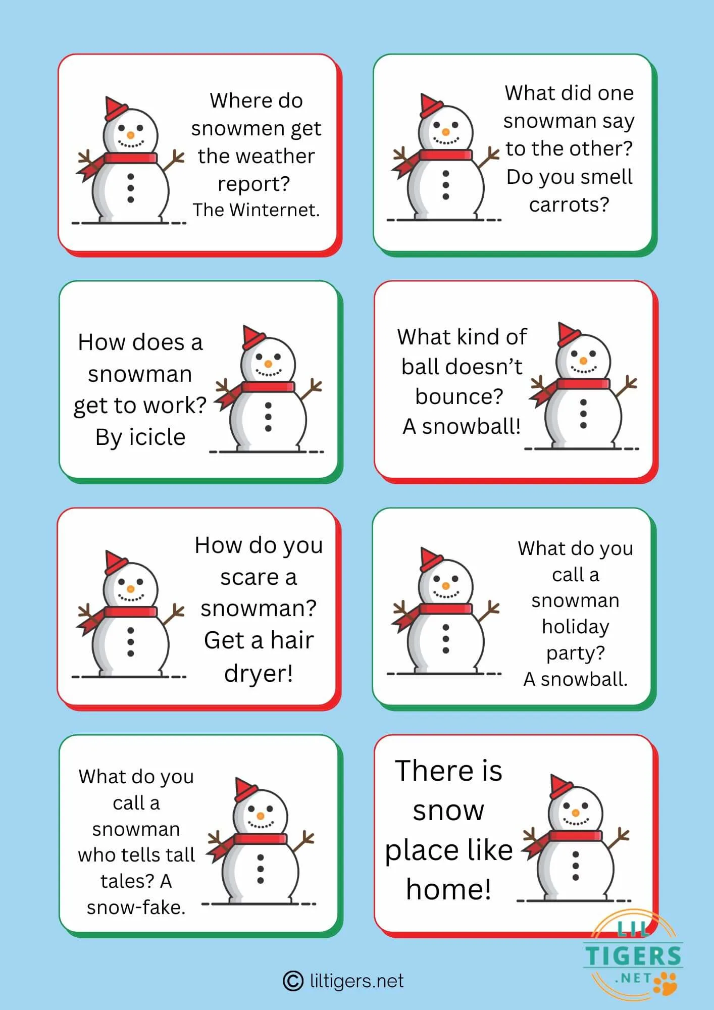 free printable snowman jokes for kids