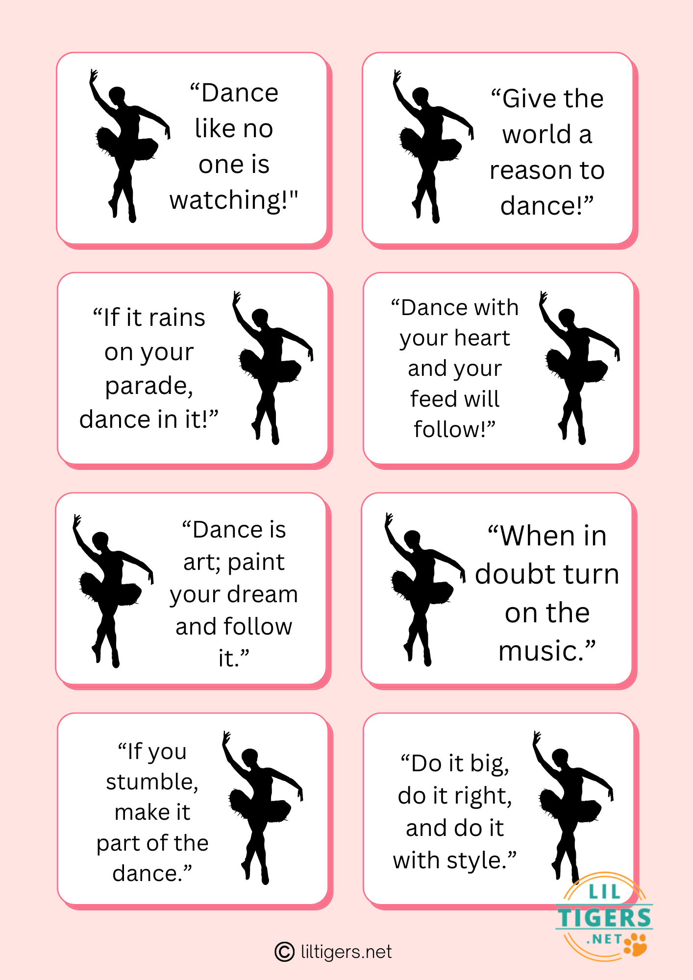 free printable dance quote cards