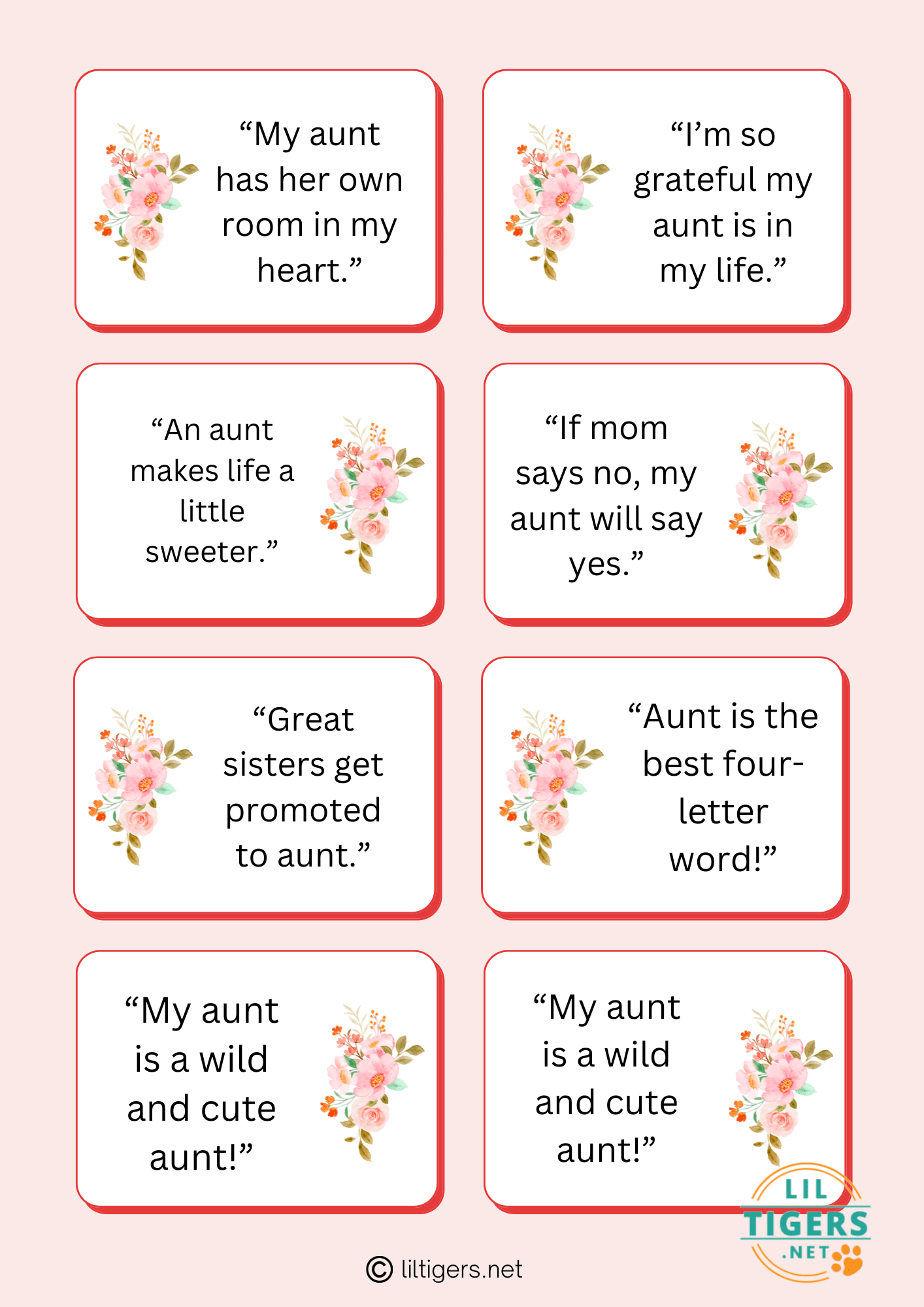 free printable aunt quotes for kids