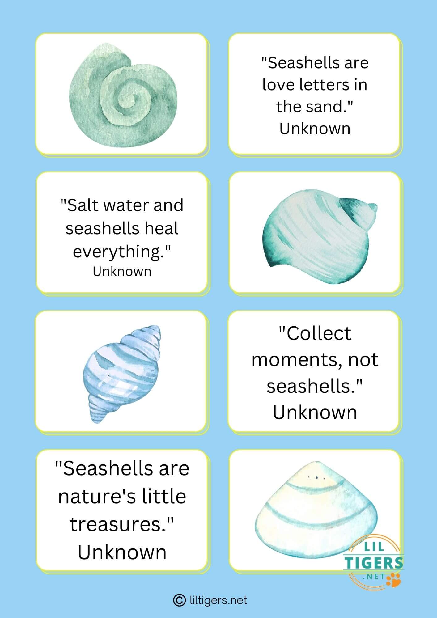 free printable seashell quotes lunch notes