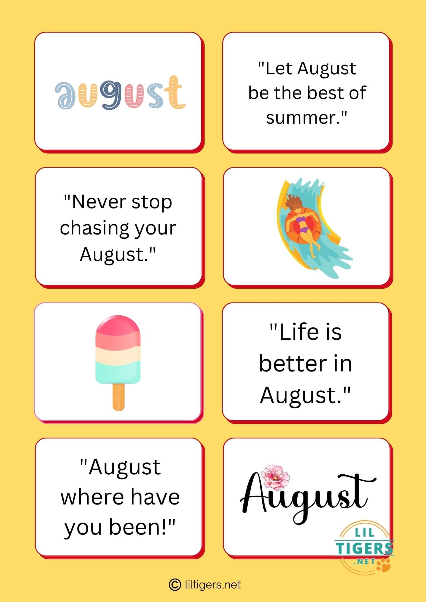 free printable hello August sayings