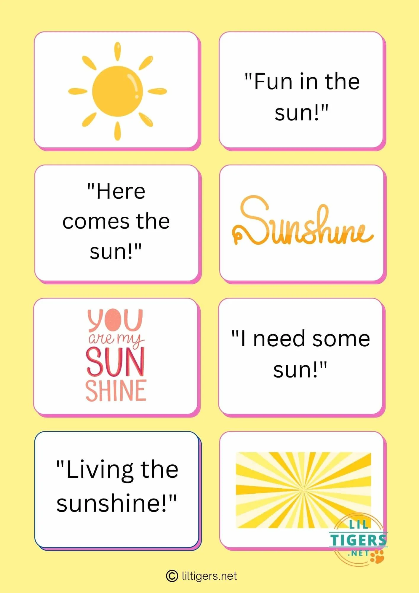 free printable sunshine lunch box notes for kids
